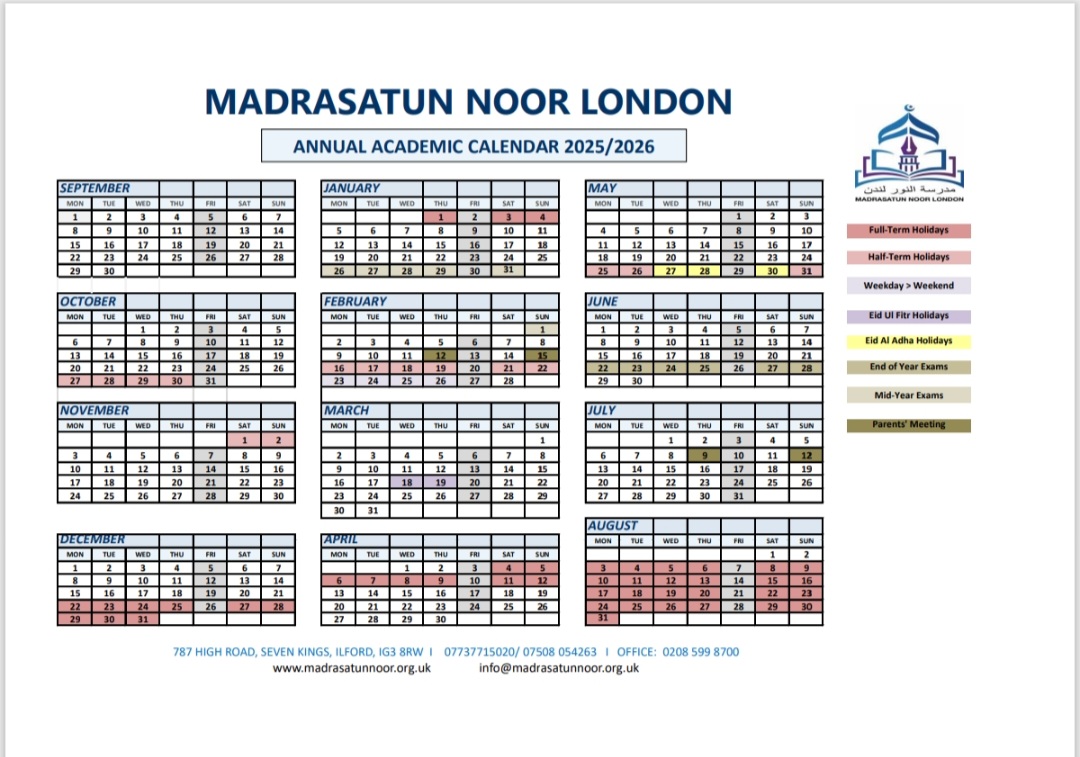 academic calender at madrasatun noor